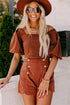 High Waist Button Decor Patch Pocket Scalloped Hem Corduroy Shorts